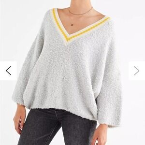 URBAN OUTFITTERS | Gray Yellow Wool Blend Alex Cozy Textured Dolman Sweater,‎ S